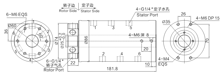sqw6SQW6系6进6出水+电旋转接头 系列滑环外形图纸